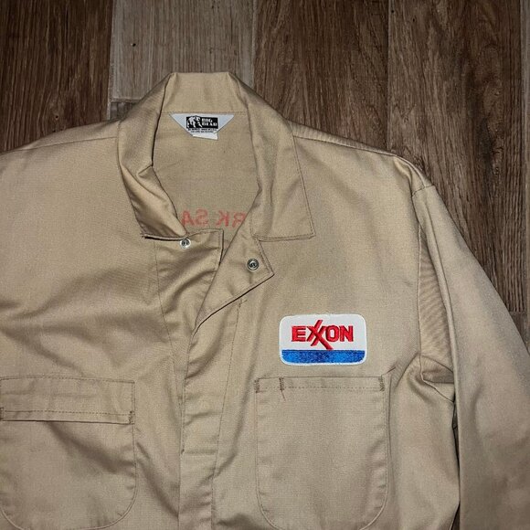EXXON SHIPPING Co USA Beige Jumpsuit Coveralls Overalls Tiger Logo Vintage - Picture 4 of 6